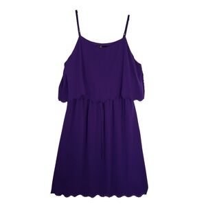 C Luce Dress Womens L‎ Purple Scalloped Eyelet Layered Casual Summer Boho Office